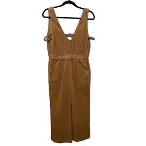 Love Riche Sleeveless V-Neck Wide Leg Corduroy Jumpsuit Brown Womens Large